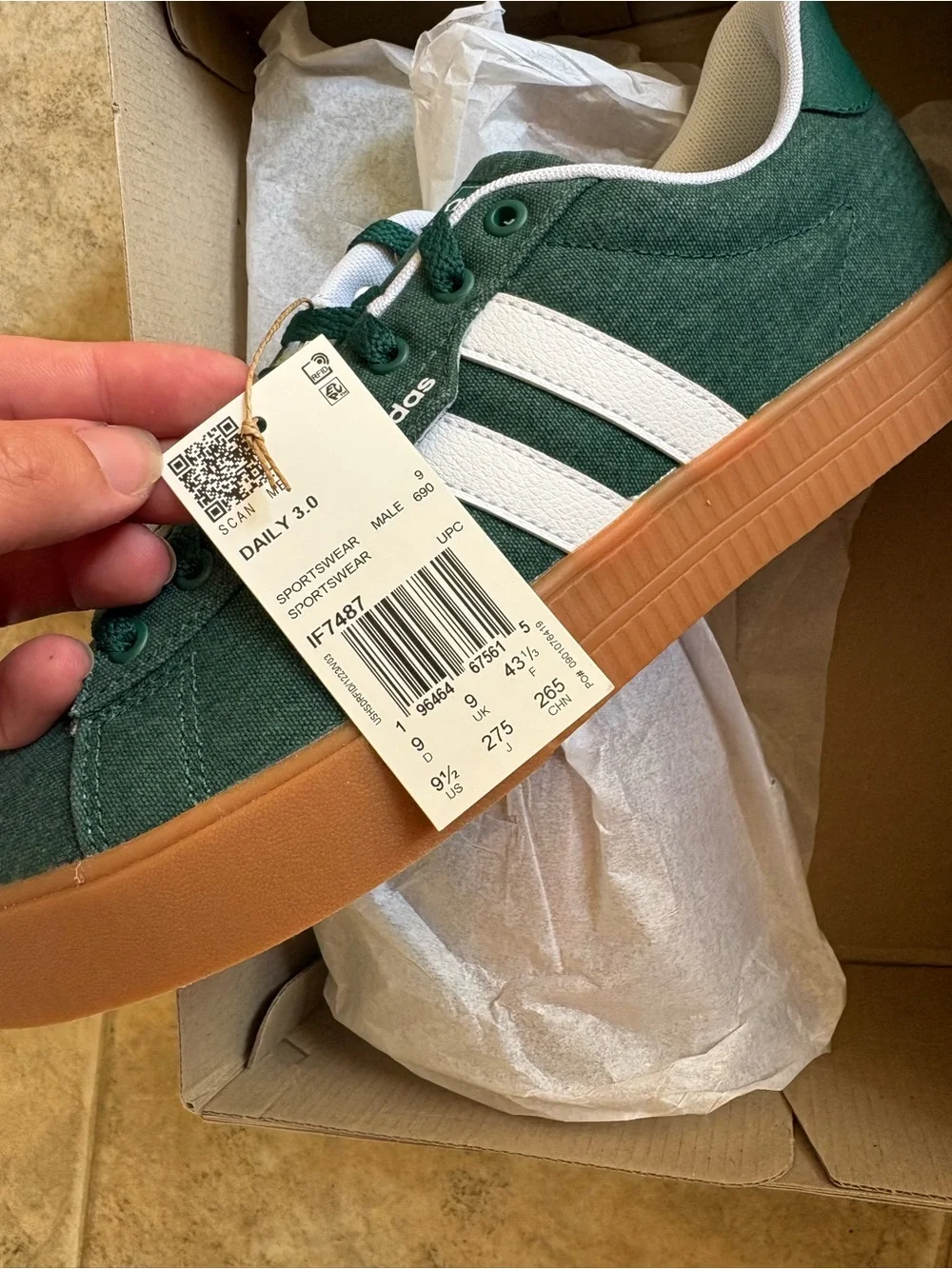 adidas Men's Green Suede Sneakers with White Stripes and Gum Sole